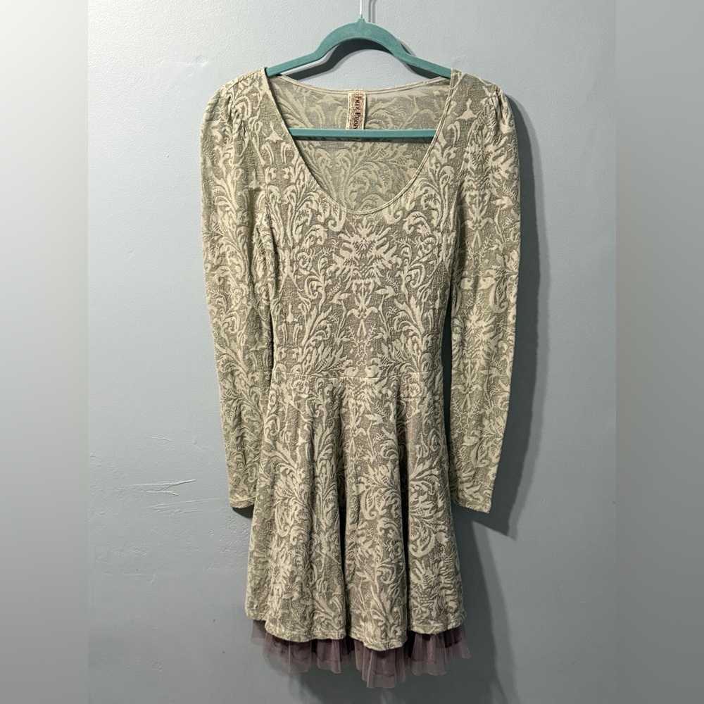 Free People Floral Lace Fit and Flare Dress Grey and Light Purple Women’s Size S - Picture 6 of 13